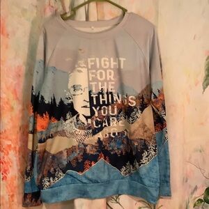 Blue and Orange Graphic Sweatshirt with Inspirational Text